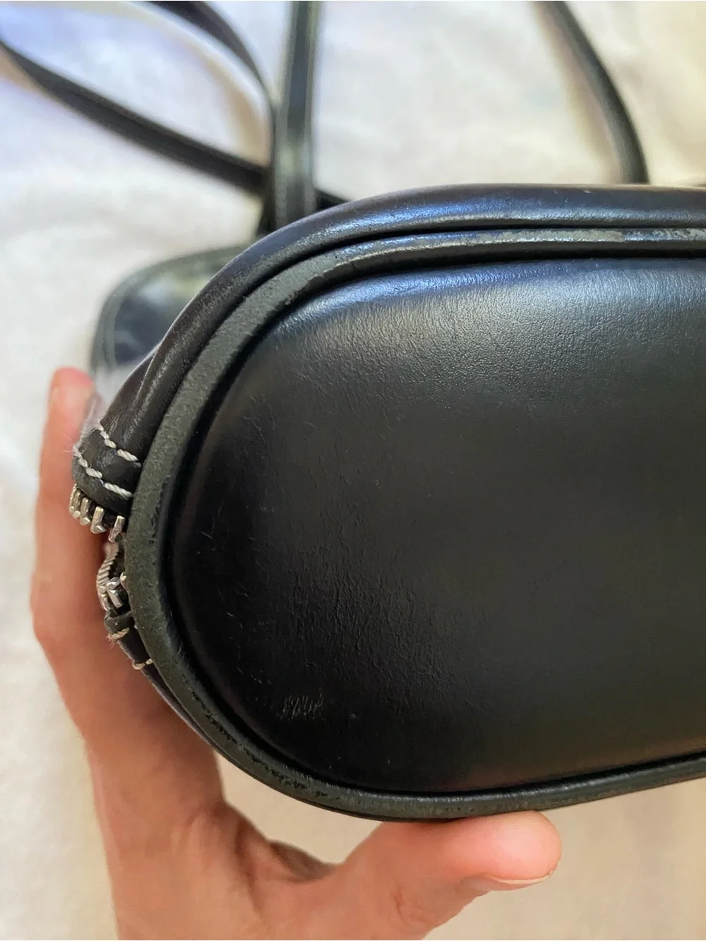 latico Black Leather Laptop Tote with Contrast Stitching